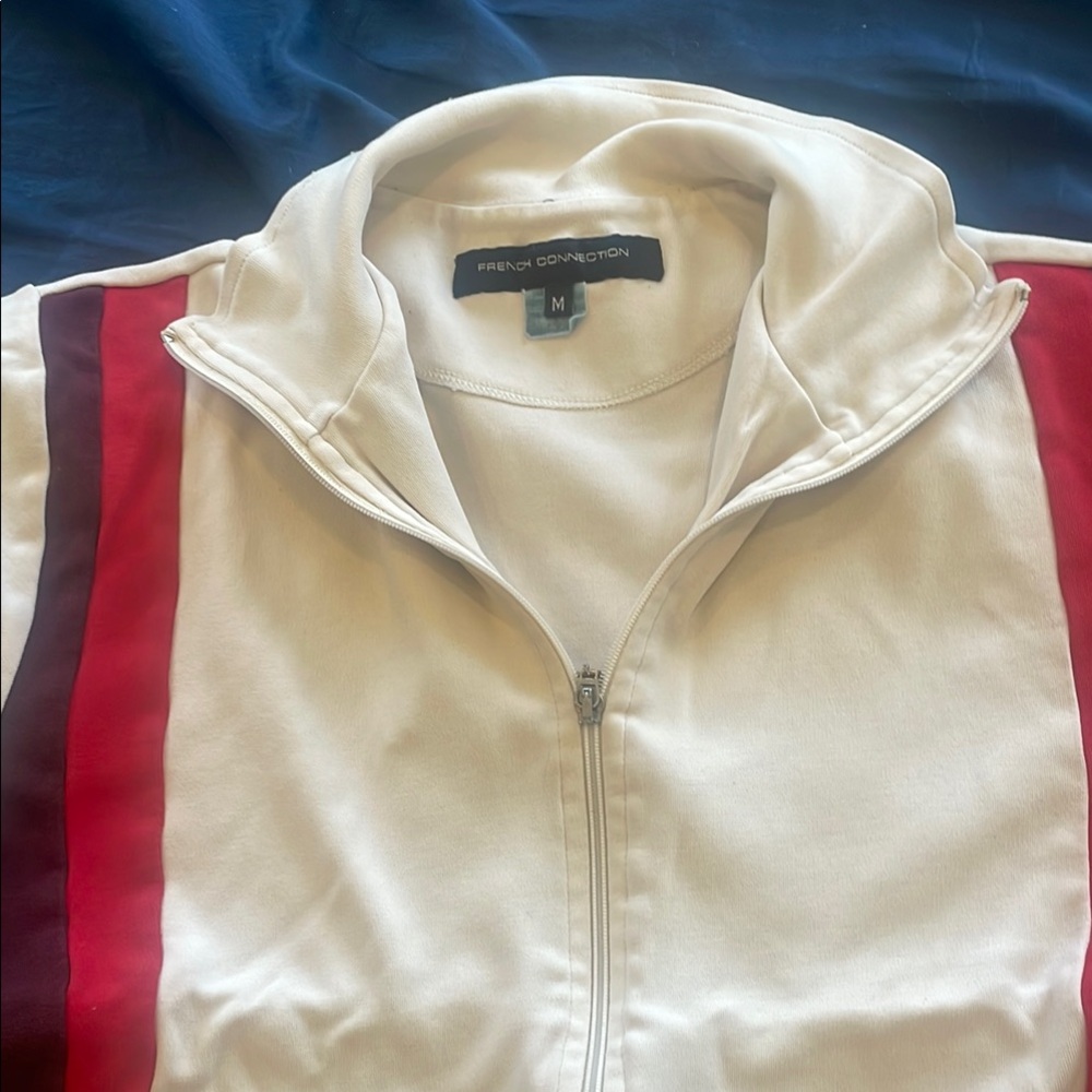 French Connection White Jacket with Red Accents